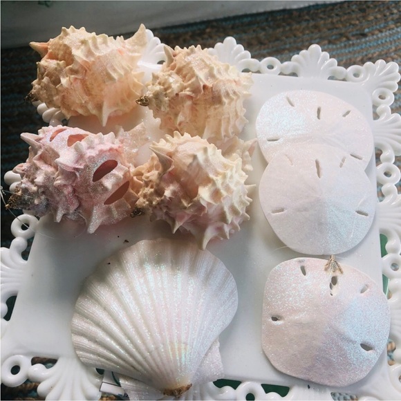 NEW! 🎄Pink White Seashell Christmas Tree Ornaments S/8 - Picture 1 of 7
